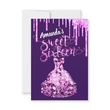 Sweet Sixteen Dress Glitter Drip Pink Drips Plum