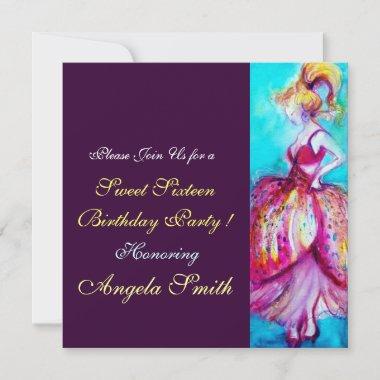 SWEET SIXTEEN PARTY pink blue turquase purple Invitations