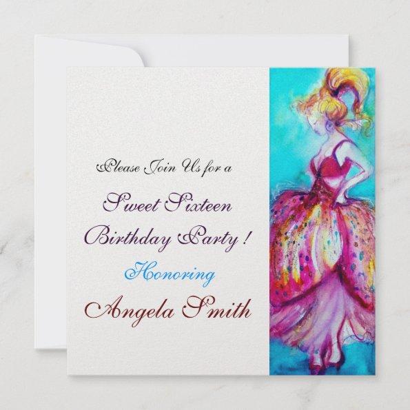 SWEET SIXTEEN PARTY red pink blue turquase ice Invitations