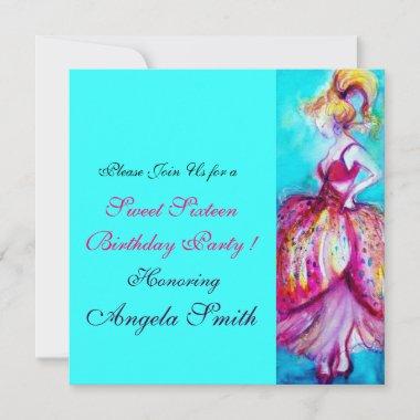 SWEET SIXTEEN PARTY red pink blue turquase Invitations