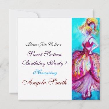 SWEET SIXTEEN PARTY red pink blue turquase white Invitations