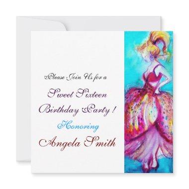 SWEET SIXTEEN PARTY red pink blue turquase white Invitations