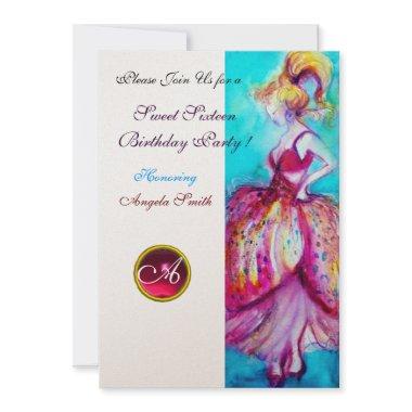SWEET SIXTEEN PARTY,Red Pink Ruby Monogram gold