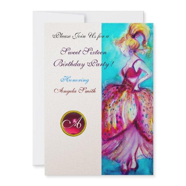SWEET SIXTEEN PARTY,Red Pink Ruby Monogram gold