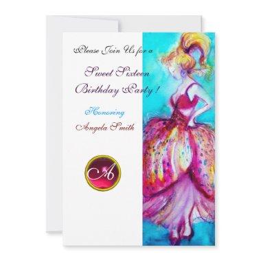 SWEET SIXTEEN PARTY,Red Pink Ruby Monogram