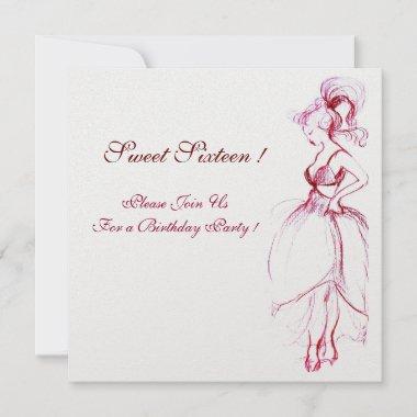 SWEET SIXTEEN PARTY, red pink white ice Invitations