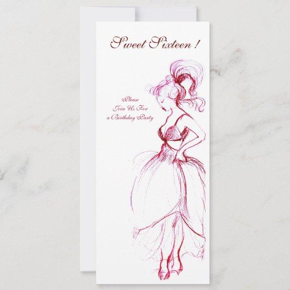 SWEET SIXTEEN PARTY, red pink white Invitations