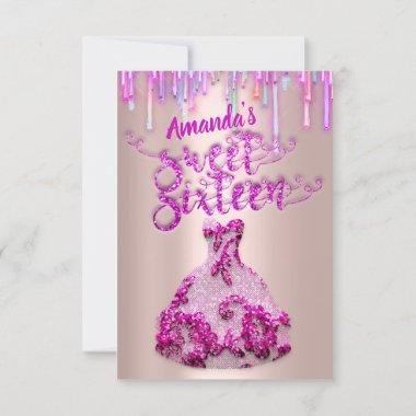 Sweet Sixteen Rose Floral Dress Princess PinkDrip Invitations