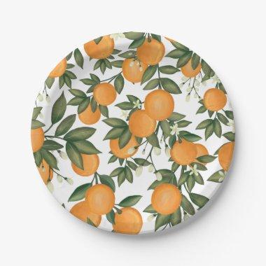 Sweet Summer Citrus Botanical Oranges Greenery Paper Plate