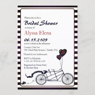 Sweet Tandem Bicycle Modern Bridal Shower Invitations
