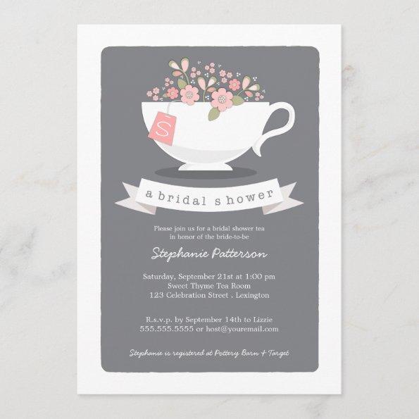 Sweet Teacup Pink Floral Bridal Shower Invitations