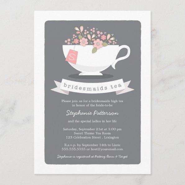 Sweet Teacup Pink Floral Bridesmaids Tea Party Invitations