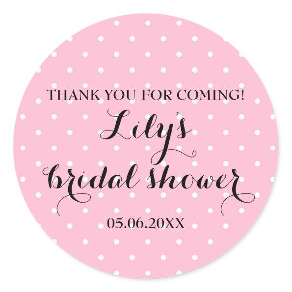 Sweet Thank you Bridal Shower Pink and White Dots Classic Round Sticker