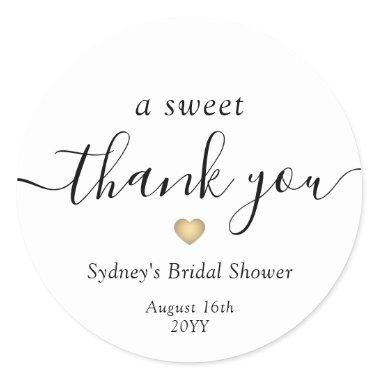 Sweet Thank You Simple Script Bridal Shower Favor Classic Round Sticker
