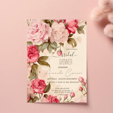 Sweet Vintage English Roses Bridal Shower Invitations