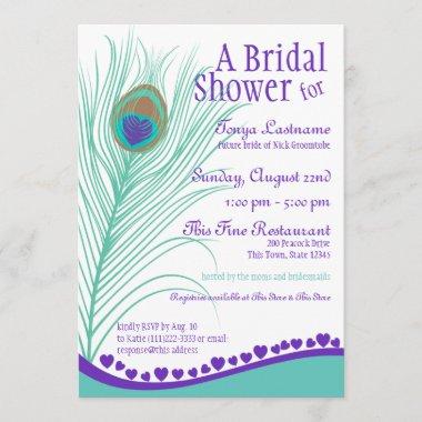 Sweetheart Peacock Feather Bridal Shower Invitations