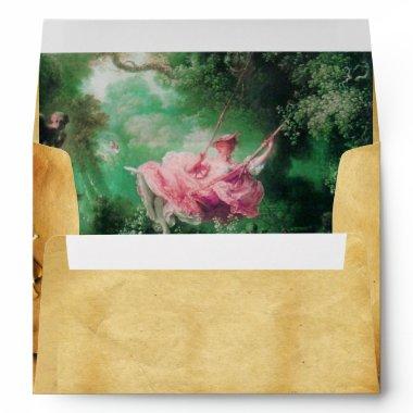 SWING, RED WAX SEAL PARCHMENT green pink Fuchsia Envelope
