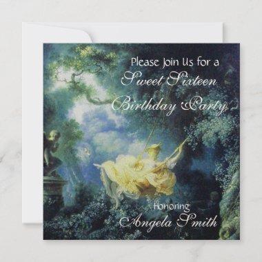 SWING ,SWEET SIXTEEN PARTY Blue Yellow Champagne Invitations