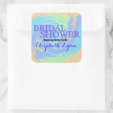 Swirled Colorful Pastel Bridal Shower Square Sticker