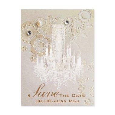 swirls chandelier vintage wedding save the date announcement post