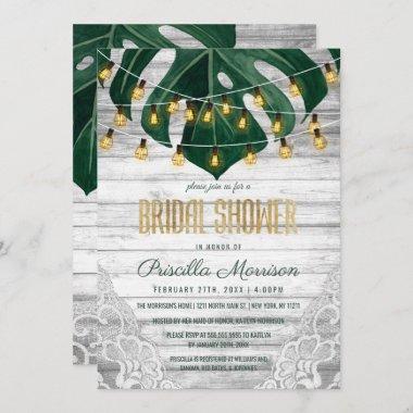Swiss Cheese Leaf String Lights Lace Bridal Shower Invitations
