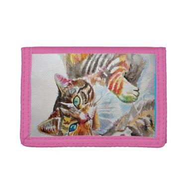 Tabby Cat cats pet art Watercolor Ladies Wallet