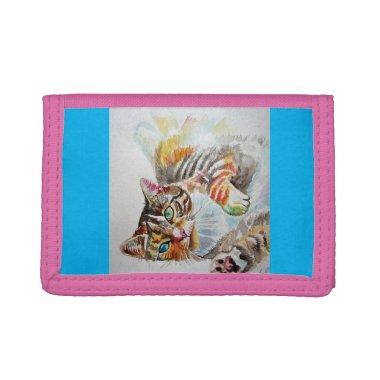 Tabby Cat cats pet art Watercolor Ladies Wallet