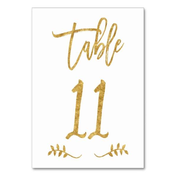 Table 11 | Elegant Gold Handwriting Brushed Laurel Table Number