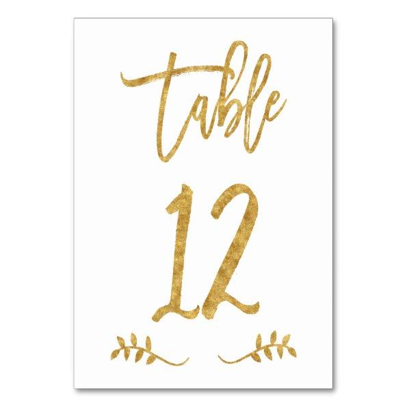 Table 12 | Elegant Gold Handwriting Brushed Laurel Table Number