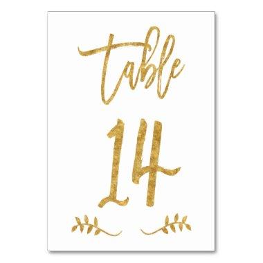 Table 14 | Elegant Gold Handwriting Brushed Laurel Table Number
