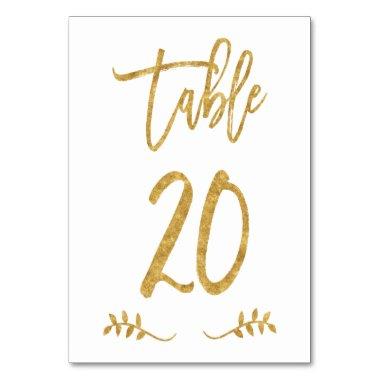 Table 20 | Elegant Gold Handwriting Brushed Laurel Table Number