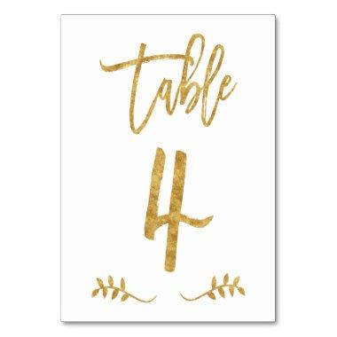 Table 4 | Elegant Gold Handwriting Brushed Laurel Table Number
