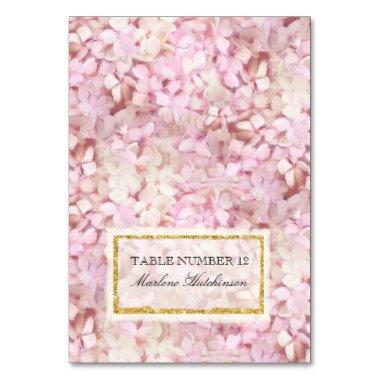 Table Number Place Invitations Pink Hydrangeas Gold Faux