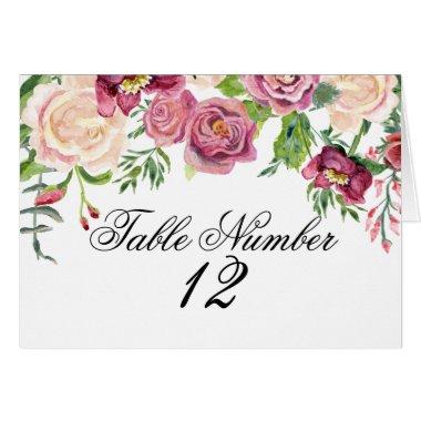 Table Number Watercolor Floral Winter Burgundy