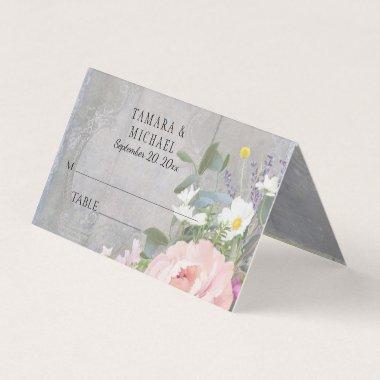 Table Place Invitations Rustic Grey Wood Floral Vintage