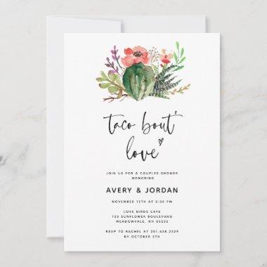 Taco Bout Love Floral Cactus Photo Couples Shower Invitations