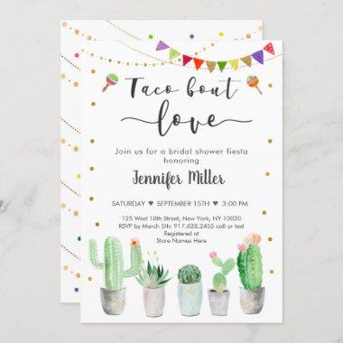 Taco Bout Love Gold Fiesta Cactus Bridal Shower Invitations