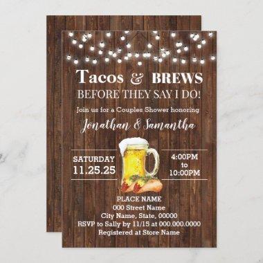 Tacos & Brews Before I Do Country Couples Shower Invitations