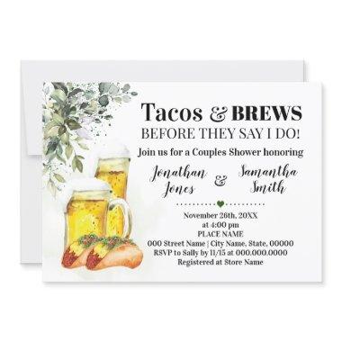 Tacos & Brews Shower Eucalyptus Greenery Invitations