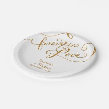 Tag Style Script Forever in Love Gold Look Paper Plates