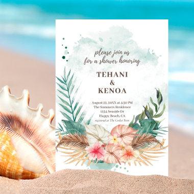 Tahiti | Tropical Hibiscus Palms Couples Shower Invitations