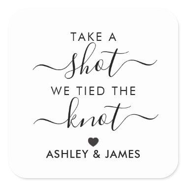Take a Shot We Tied the Knot Wedding Gift Tag, Square Sticker