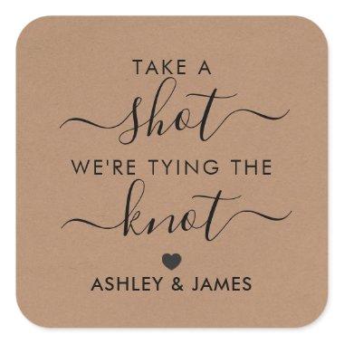 Take a Shot We Tied the Knot Wedding Gift Tag, Square Sticker