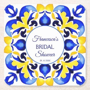 Talavera azulejo blue tiles  favors square paper coaster