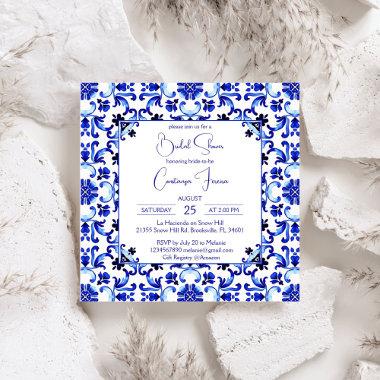 Talavera azulejo blue tiles Mexican bridal shower Invitations