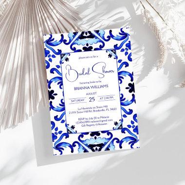 Talavera azulejo blue tiles Mexican bridal shower Invitations
