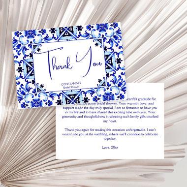 Talavera azulejo blue tiles Mexican bridal shower Thank You Invitations