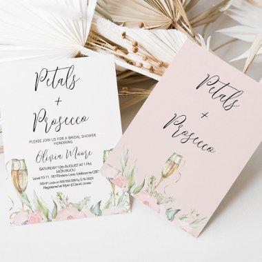 Tall Glasses Petals and Prosecco Bridal Shower Invitations