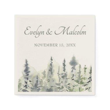 Tall Timber Watercolor Evergreen Trees Wedding Napkins