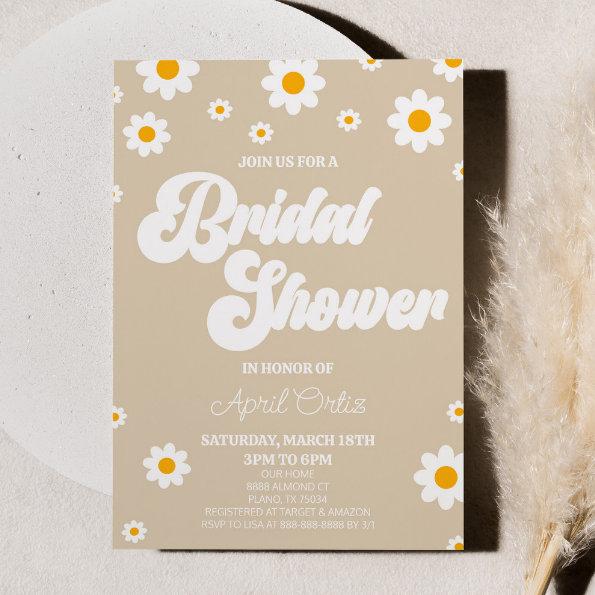 Tan Brown Retro Daisy Flower Bridal Shower Invitations